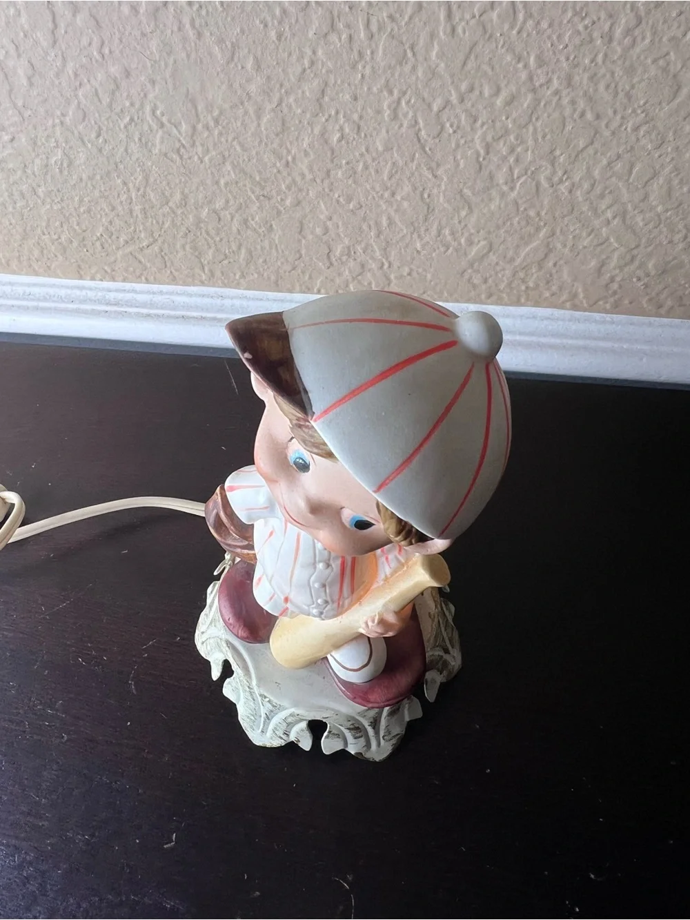 Vintage 1970s Aladdin Giftware Baseball Boy Night Light Ceramic Bisque Lamp